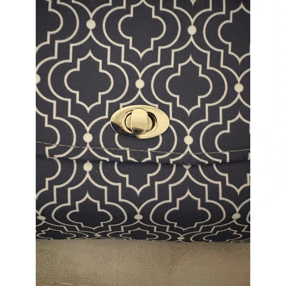 Lilly Bit Diaper Clutch Crossbody Bag Navy Blue Quatrefoil Canvas Baby Travel